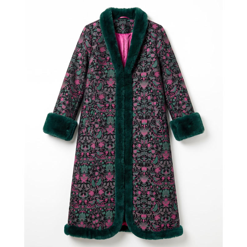 Delphia Belle Plume Jacquard Fur Trim Opera Coat