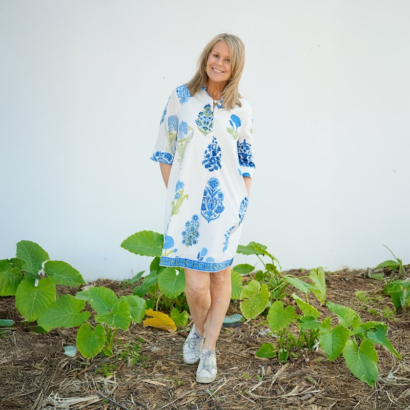 Thumbnail of Delray Dress - Block Print Floral - Blue image