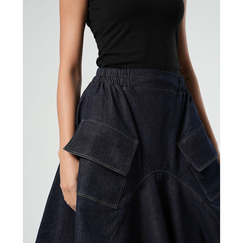 Thumbnail of Denim Asymmetrical Skirt In Dark Blue image