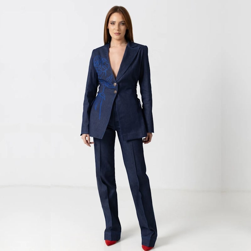 Thumbnail of Denim Blazer With Rose Embroidery image