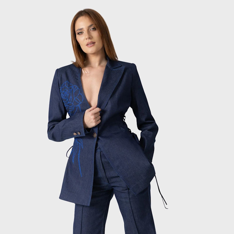 Thumbnail of Denim Blazer With Rose Embroidery image