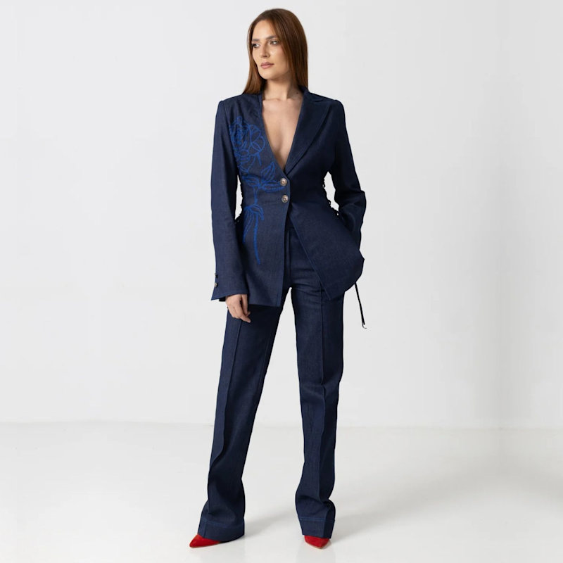 Thumbnail of Denim Blazer With Rose Embroidery image