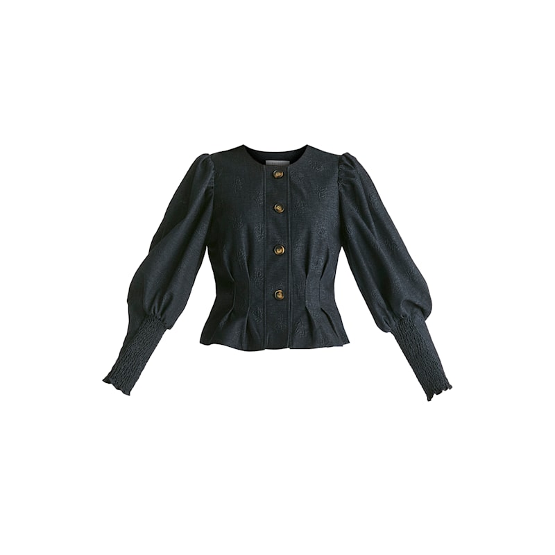 Thumbnail of Denim Effect Jacket In Embossed Print In Dark Denim Blue image