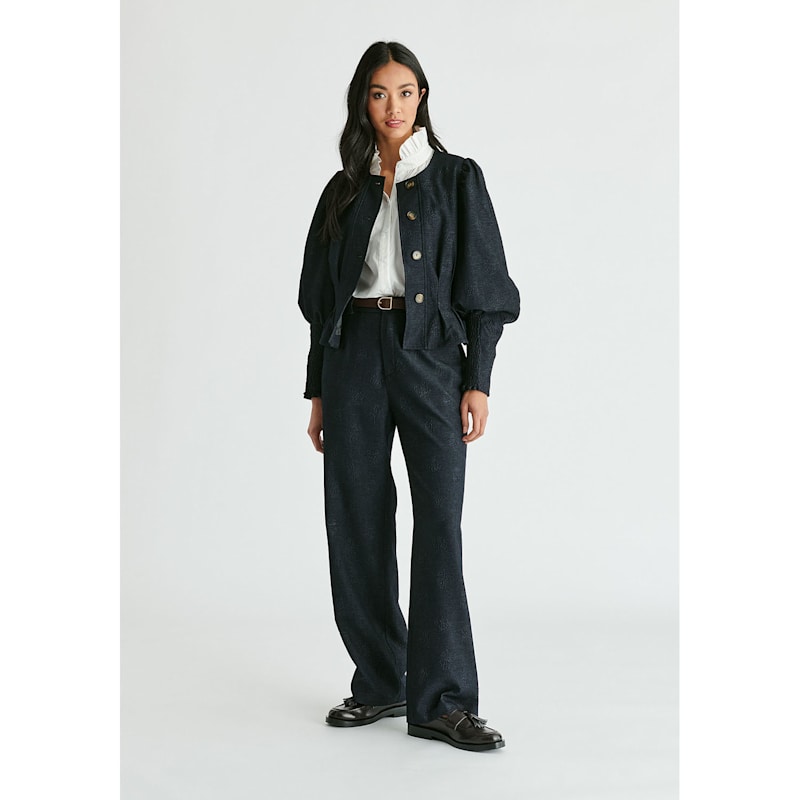 Thumbnail of Denim Effect Jacket In Embossed Print In Dark Denim Blue image