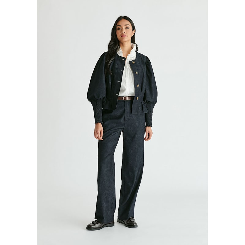 Thumbnail of Denim Effect Jacket In Embossed Print In Dark Denim Blue image