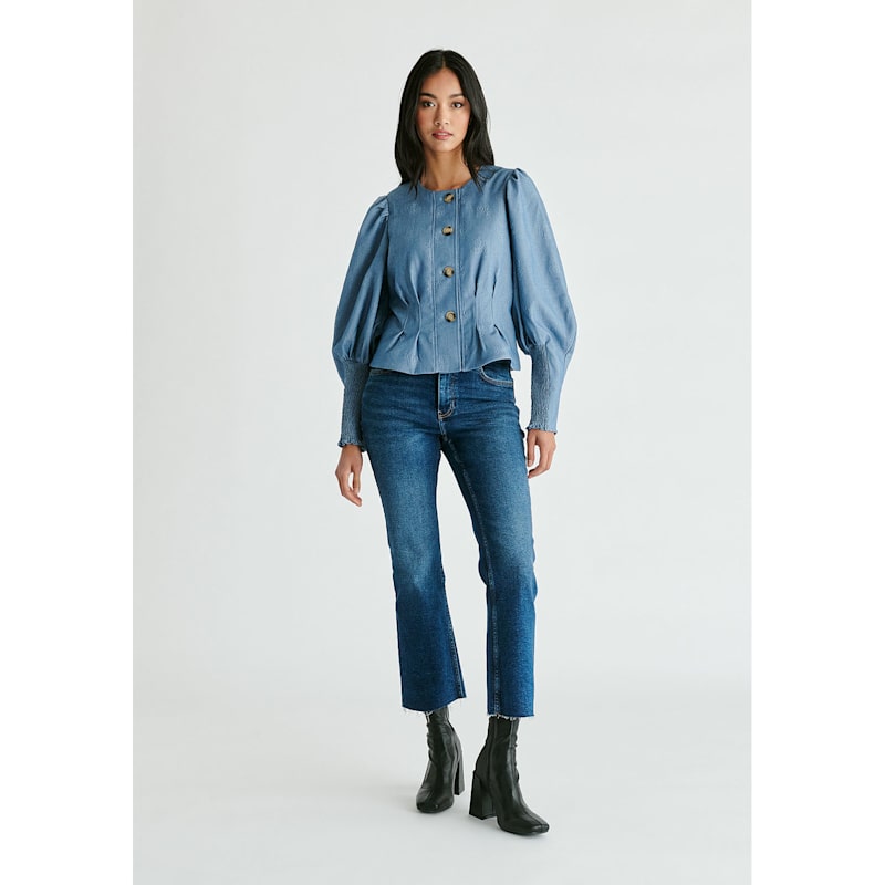 Thumbnail of Denim Effect Jacket In Embossed Print Light Denim Blue image