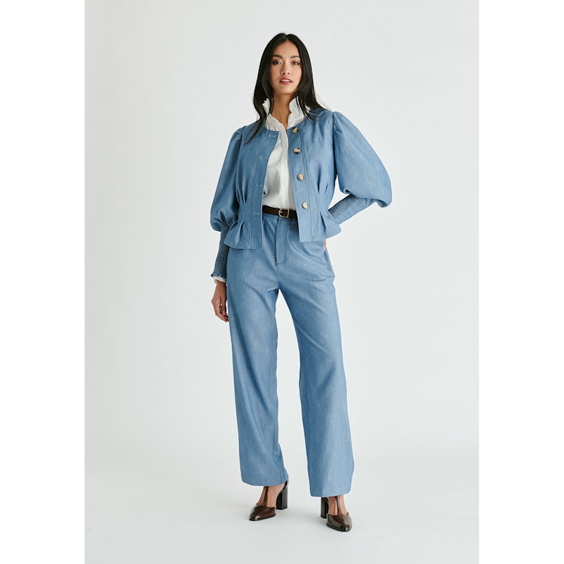 Thumbnail of Denim Effect Jacket In Embossed Print Light Denim Blue image
