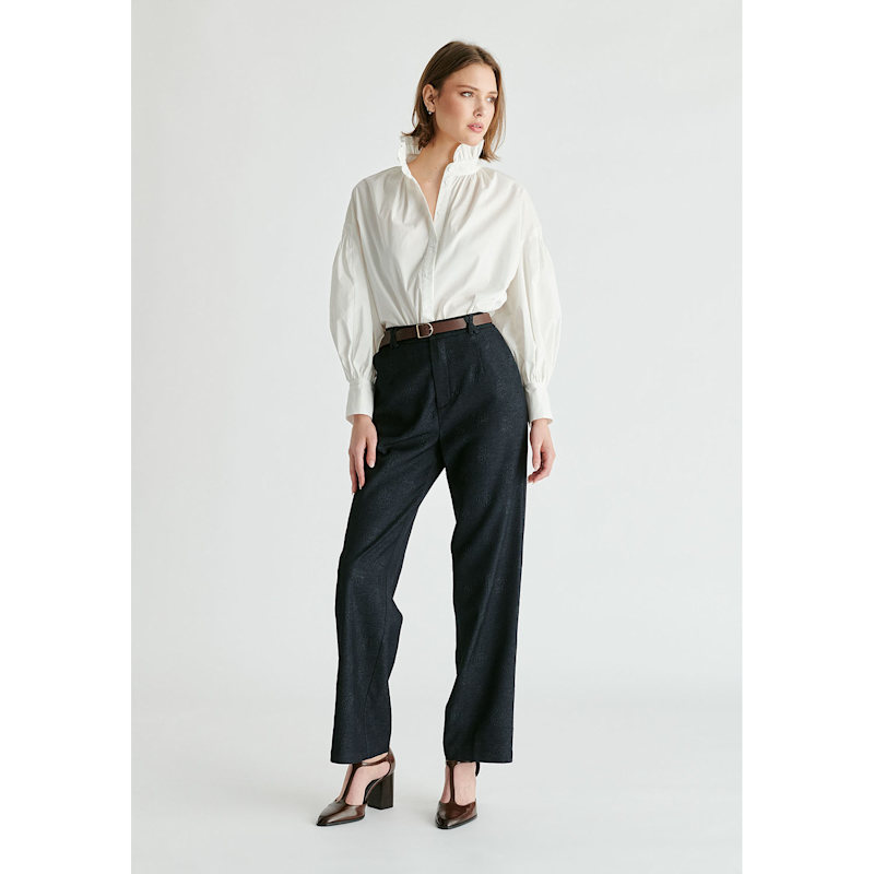 Thumbnail of Denim Effect Trousers In Embossed Print In Dark Denim Blue image