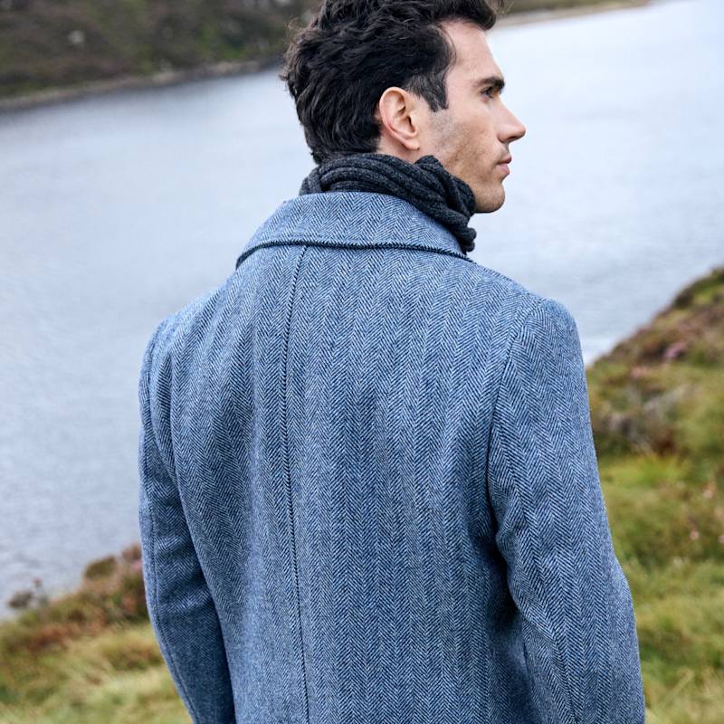 Denim Herringbone Cathal Irish Tweed Peacoat | Triona | Wolf & Badger