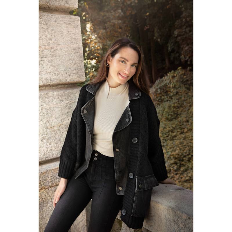 Thumbnail of Denim Knit Black Cardigan image