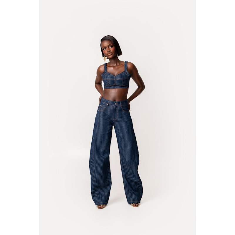 Thumbnail of Denim Pinstripe Ira Pants image