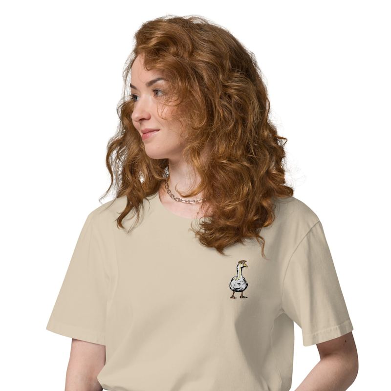 Thumbnail of Desert Dust Dapper Duck Actual Life Organic Cotton Embroidered T-Shirt - Women image