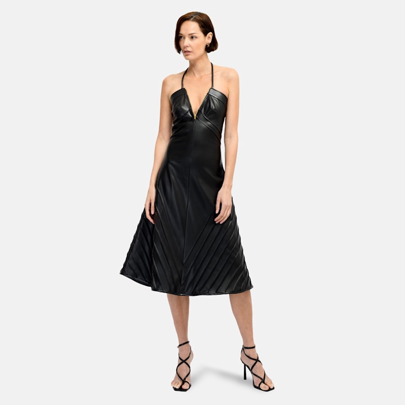 strapless open back dress Assymetrical Pleated Leather Dress main image 0