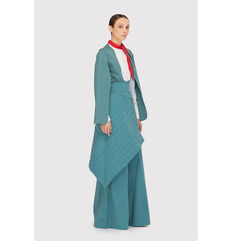 Thumbnail of Designer Blouse With Contrast Sleeves Turquoise image