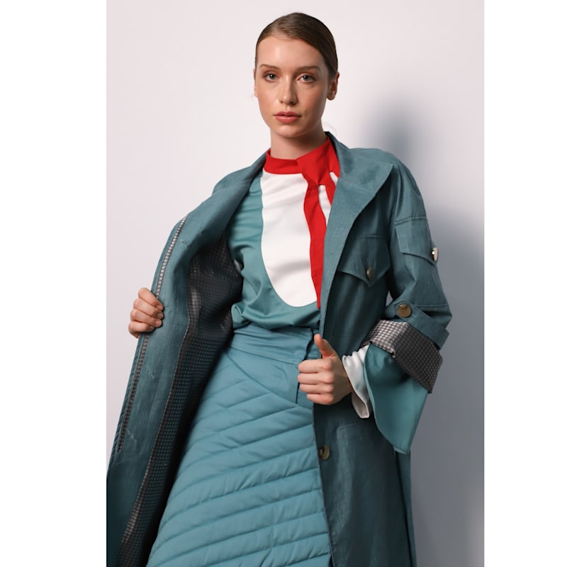 Thumbnail of Designer Blouse With Contrast Sleeves Turquoise image