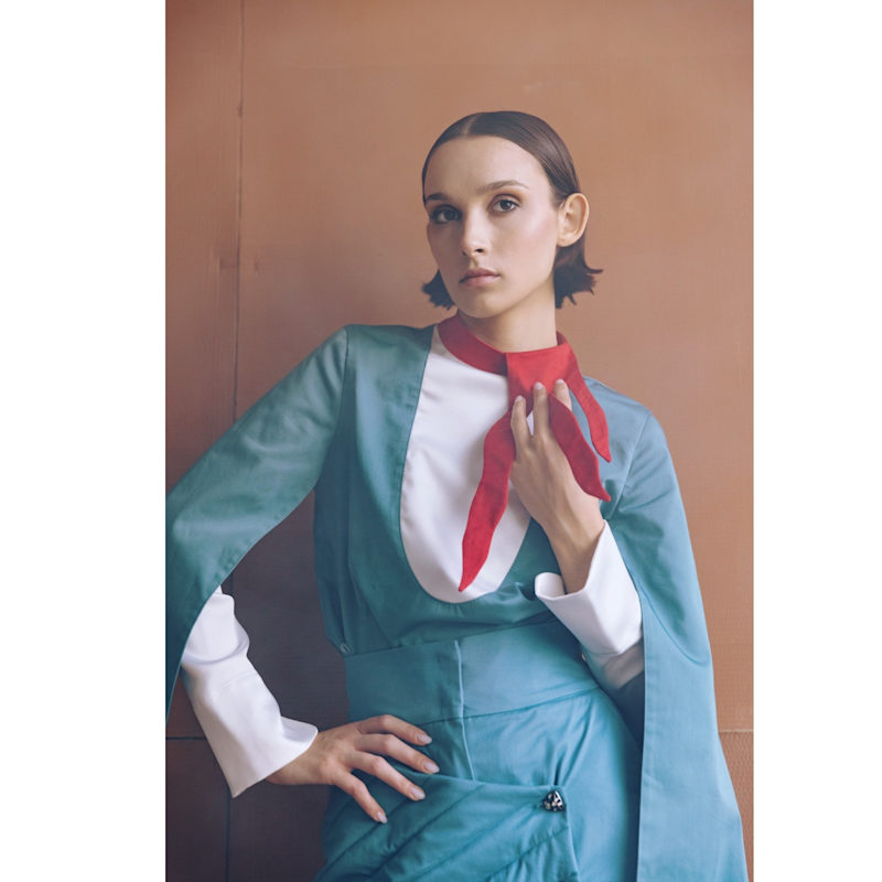 Thumbnail of Designer Blouse With Contrast Sleeves Turquoise image