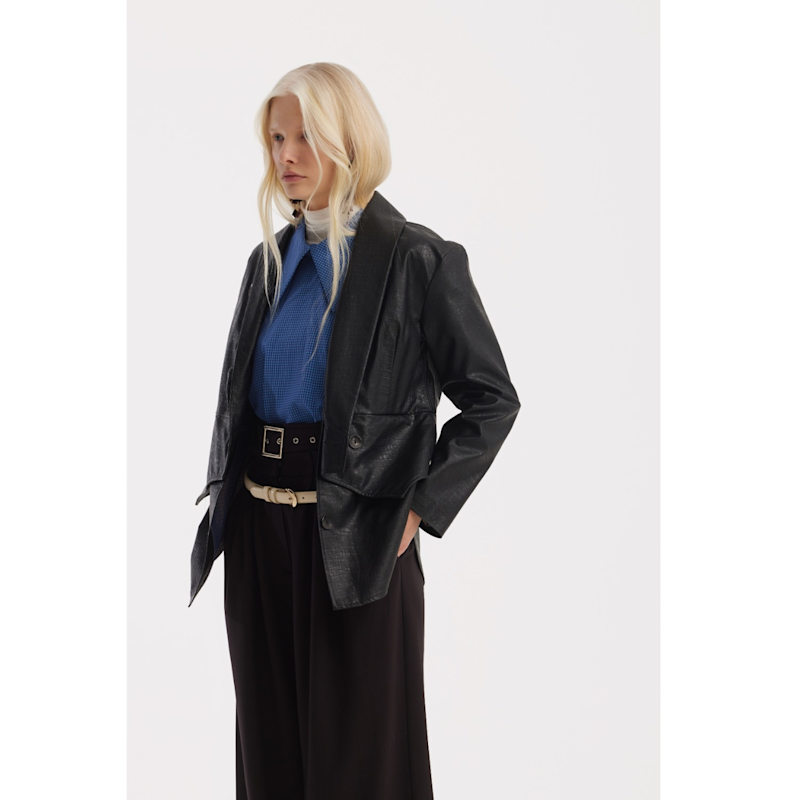 Thumbnail of Designer Plaid Puff Sleeve Blouse – Blue image