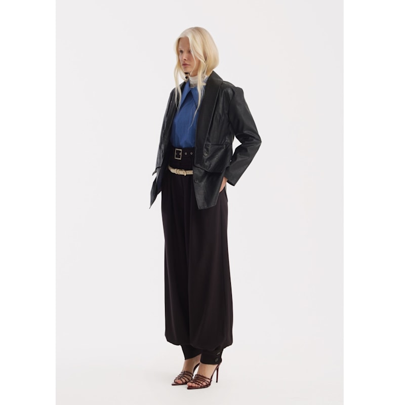 Thumbnail of Designer Plaid Puff Sleeve Blouse – Blue image