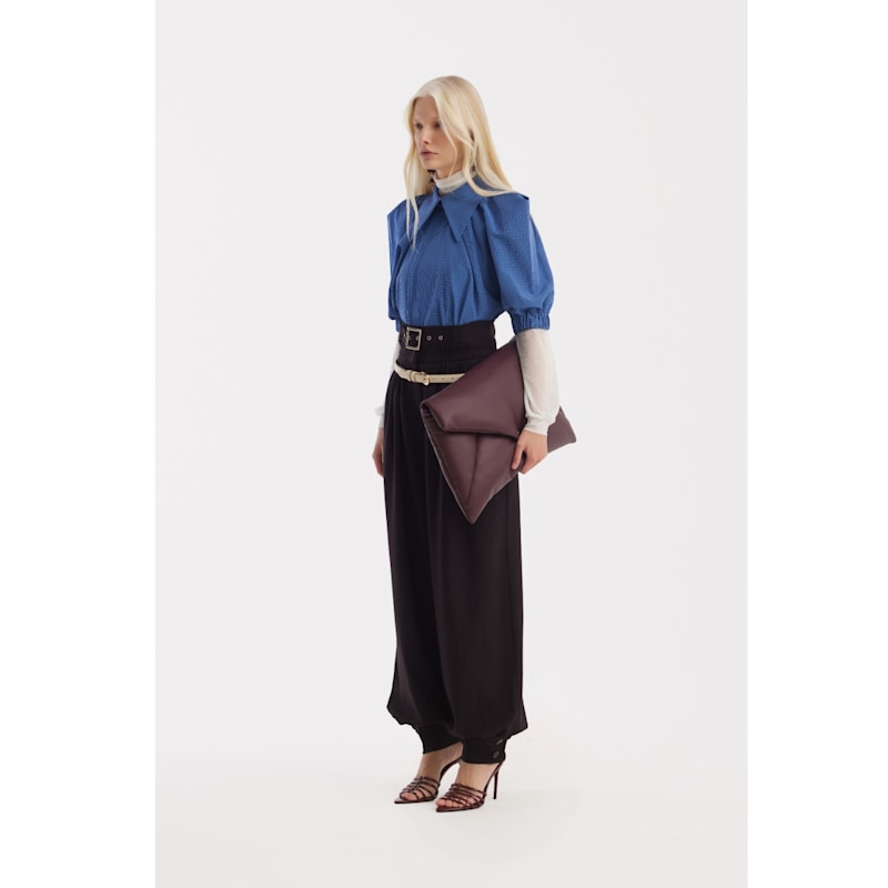 Thumbnail of Designer Plaid Puff Sleeve Blouse – Blue image
