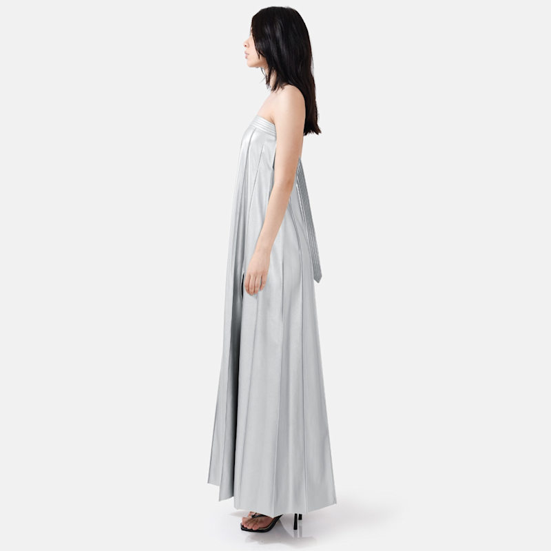 knee length dresses for ladies Léa Grey Rhinestone Embellished Pleated Maxi Dress, S / Grey main image 1