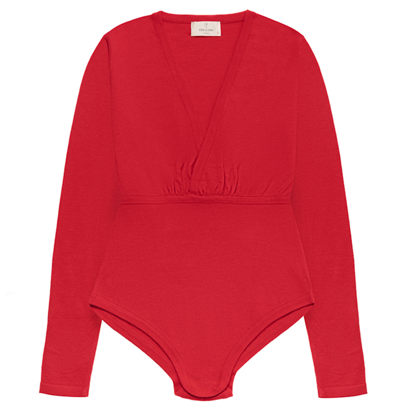 Thumbnail of Devon V-Neck Knit Snap-Closure Bodysuit In Red image