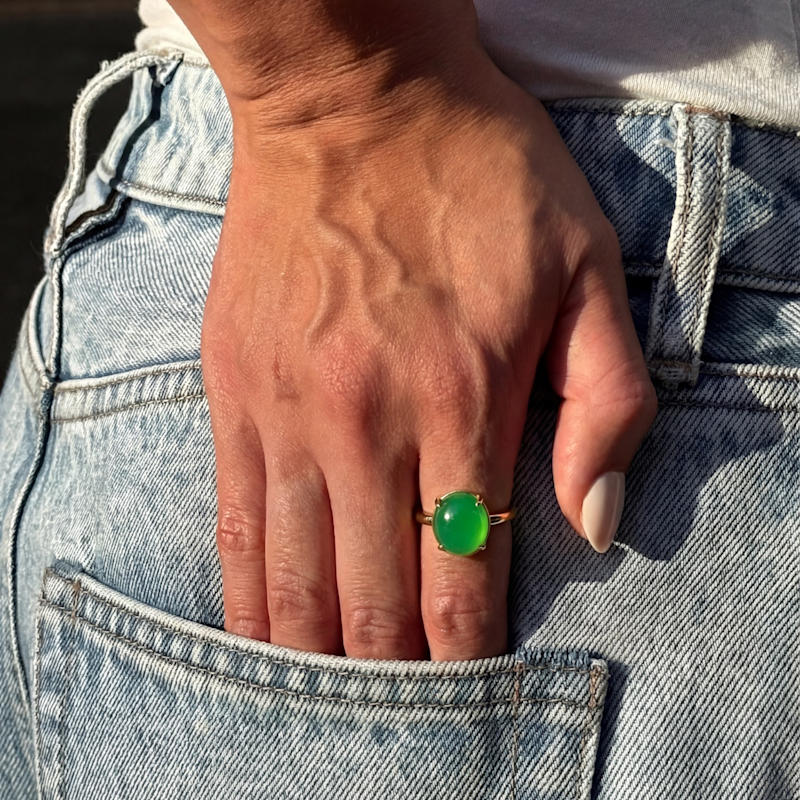 Thumbnail of Dew Green Jade Stone Ring image
