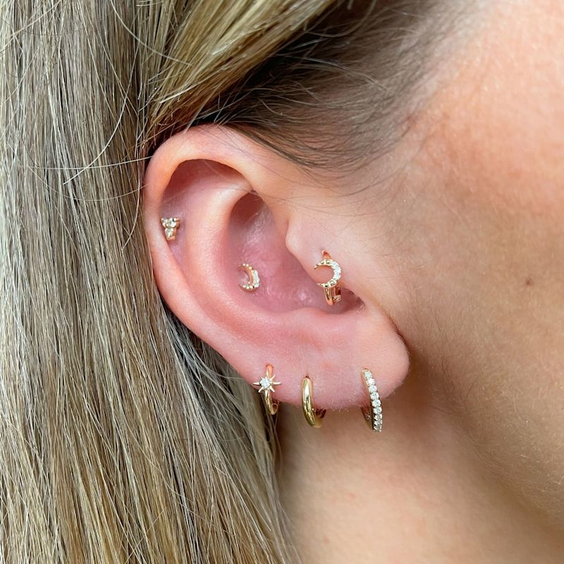 Diamond North Star Seamless Huggie Hoop Earring 9K Gold | Zohreh