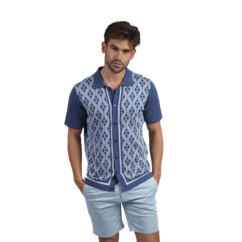 Thumbnail of Diamond Weave Knit Polo Shirt - Blue image