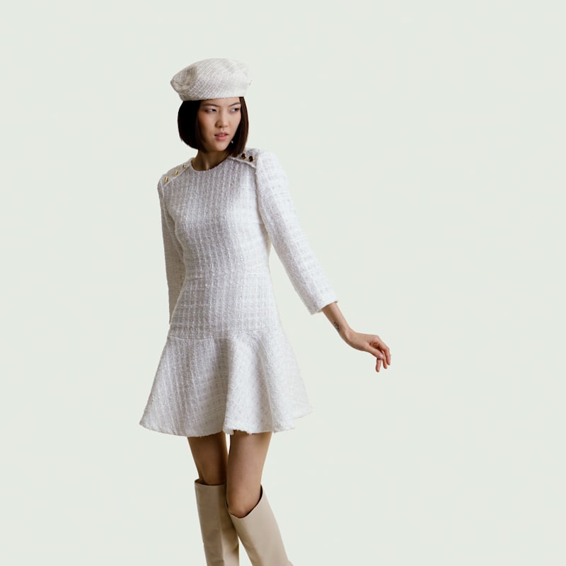 Thumbnail of Diana - White Tweed French Beret Hat image
