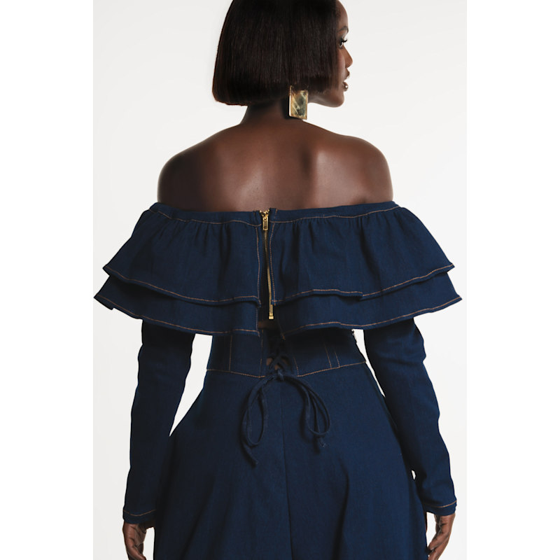 Thumbnail of Dija Denim Ruffle Crop Top image