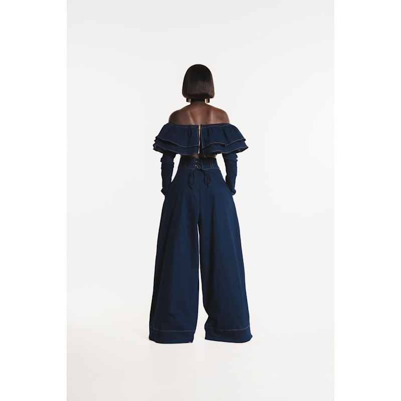 Thumbnail of Dija Denim Ruffle Crop Top image