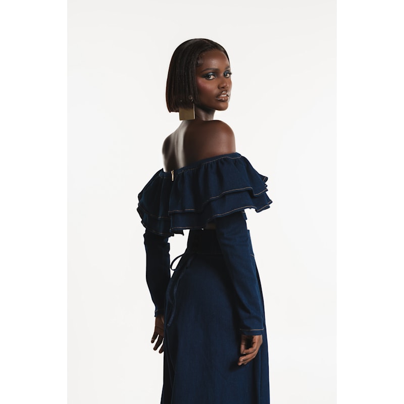 Thumbnail of Dija Denim Ruffle Crop Top image