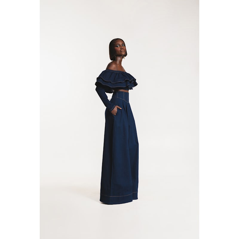 Thumbnail of Dija Denim Ruffle Crop Top image