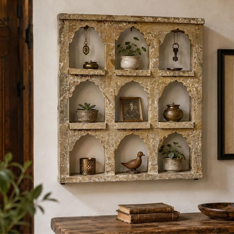 Thumbnail of Distressed Ivory Wall Shelf - Jharokha image