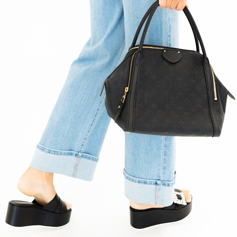 Thumbnail of Dita Black Leather Comfortable Wedge Sandal Espadrille Slide With Jewelry For Elegant Work & Evening image