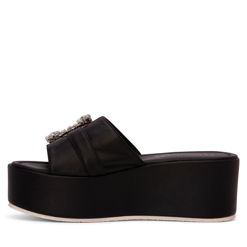 Thumbnail of Dita Black Leather Comfortable Wedge Sandal Espadrille Slide With Jewelry For Elegant Work & Evening image