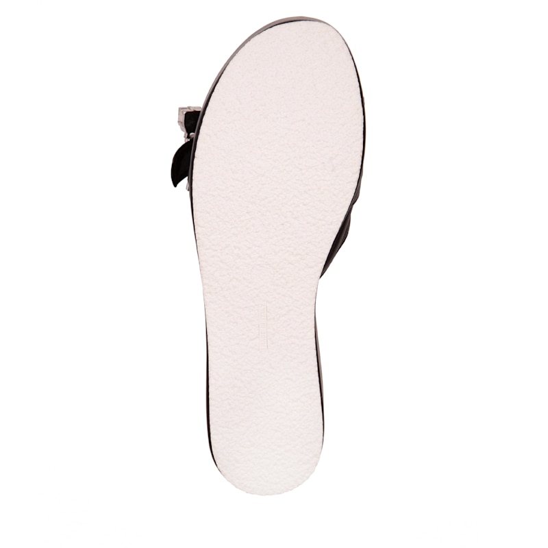 Thumbnail of Dita Black Leather Comfortable Wedge Sandal Espadrille Slide With Jewelry For Elegant Work & Evening image