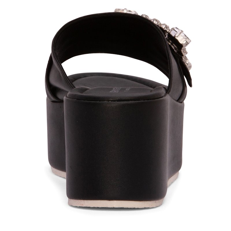 Thumbnail of Dita Black Leather Comfortable Wedge Sandal Espadrille Slide With Jewelry For Elegant Work & Evening image