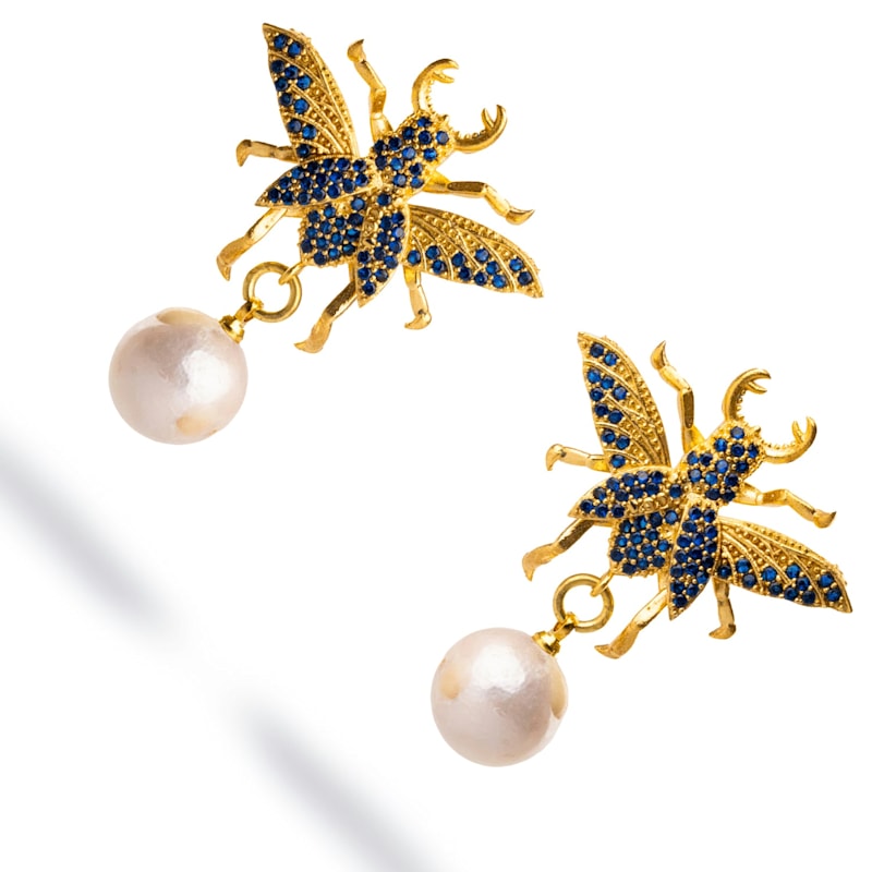 Thumbnail of Divine Connection Queen Bee Sapphire & Gold Chunky Earrings - Blue image