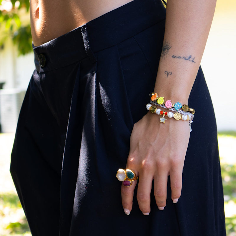 Thumbnail of Divine Earth Triple Adjustable Gemstone Ring - Multicolour image