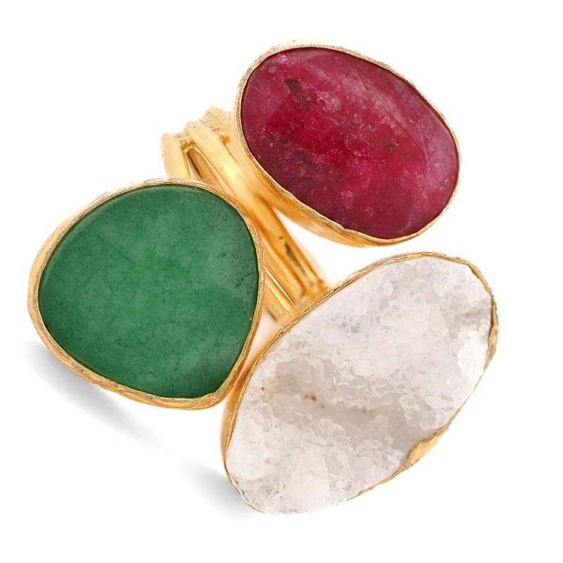 Thumbnail of Divine Earth Triple Adjustable Gemstone Ring - Multicolour image