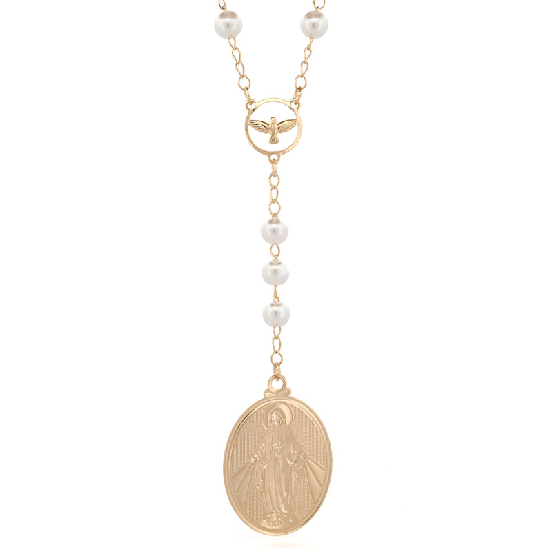 Thumbnail of Divine Grace Pearl & Virgin Mary Necklace - Gold image