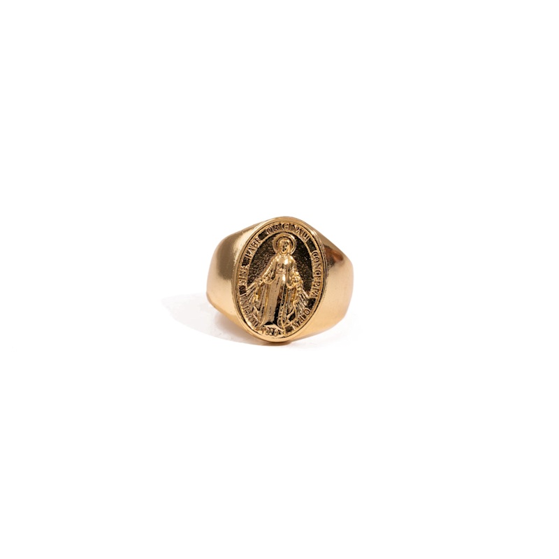 Thumbnail of Divine Protection Virgin Mary Gold Vermeil Ring - Gold image