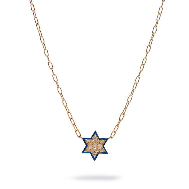 Thumbnail of Divine Star Of David Blue Enamel Gold Necklace - Gold image