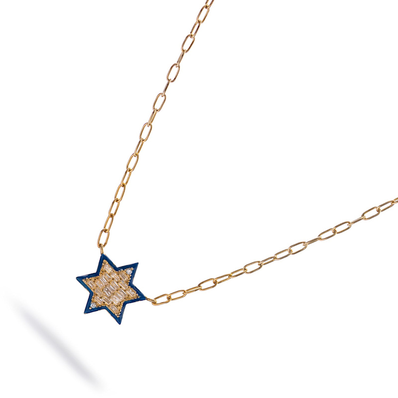 Thumbnail of Divine Star Of David Blue Enamel Gold Necklace - Gold image
