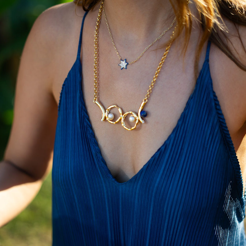 Thumbnail of Divine Star Of David Blue Enamel Gold Necklace - Gold image
