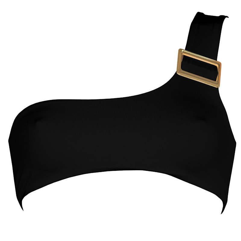 Thumbnail of Dulcet Double Layered One-Shoulder Bikini Top With Golden Buckle In Black image
