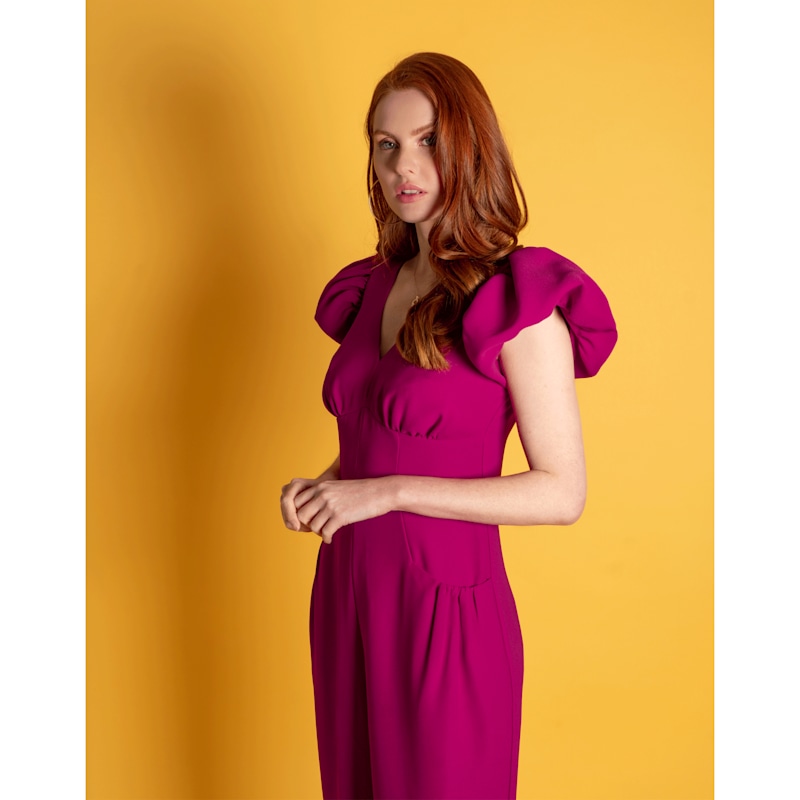 Thumbnail of Puff Sleeved Crepe Jumpsuit - Pink & Purple image