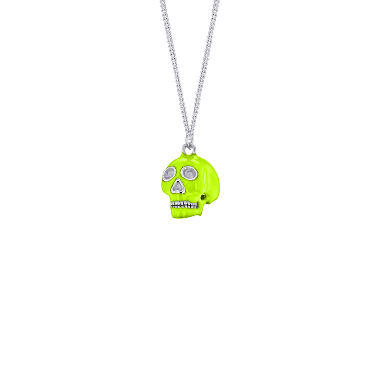 Thumbnail of Neon Lime Green & Sterling Silver Mini Skull On Silver Chain image
