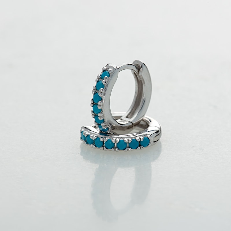 Thumbnail of Silver Huggie Earrings With Turquoise Stones image